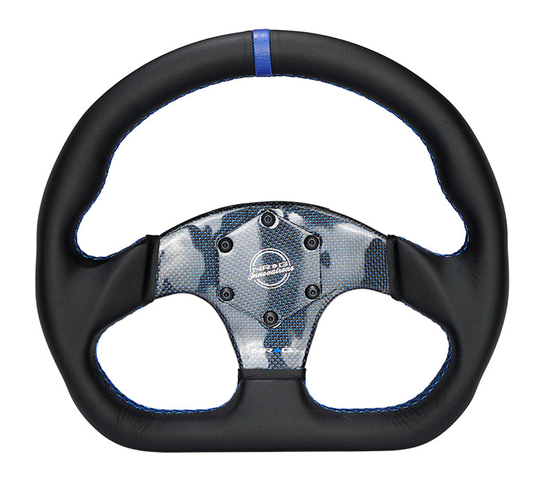 FLAT BOTTOM CARBON FIBER CENTER LEATHER STEERING WHEEL