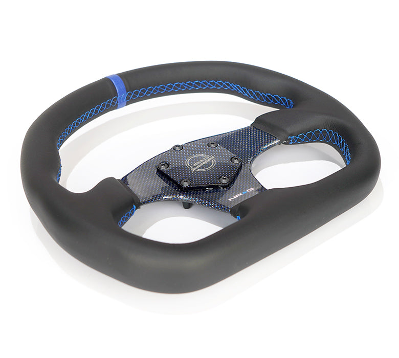 FLAT BOTTOM CARBON FIBER CENTER LEATHER STEERING WHEEL