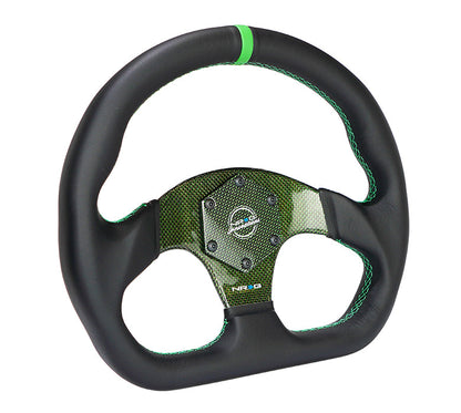 FLAT BOTTOM CARBON FIBER CENTER LEATHER STEERING WHEEL