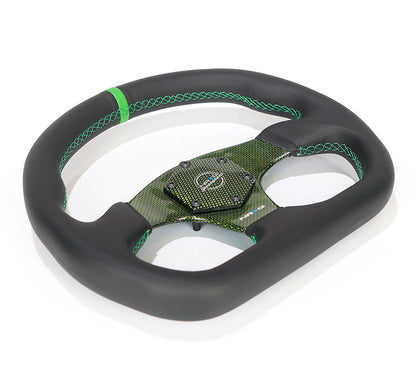 FLAT BOTTOM CARBON FIBER CENTER LEATHER STEERING WHEEL