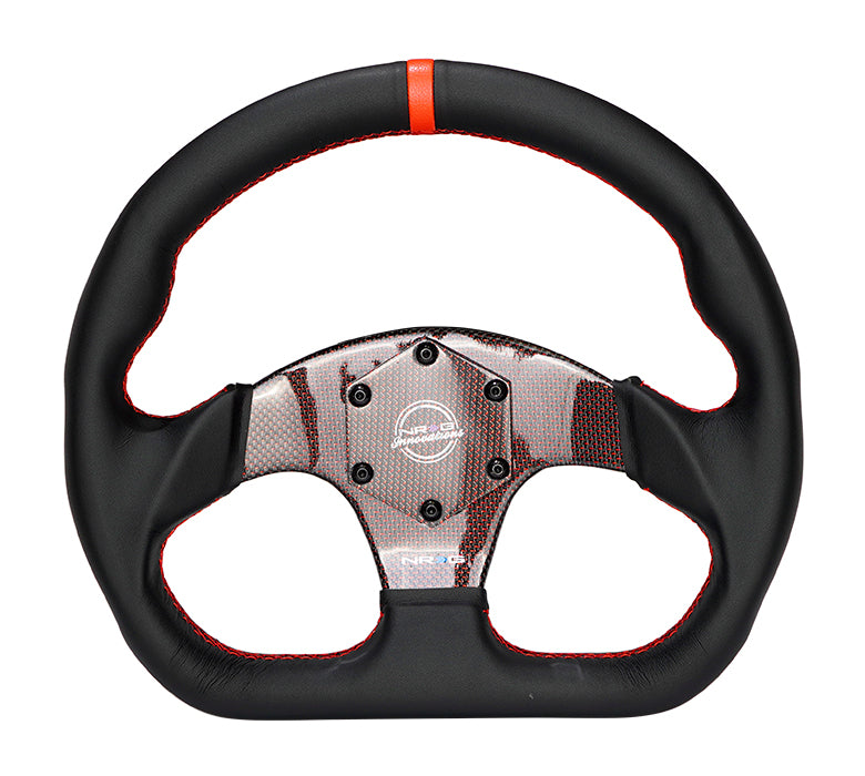 FLAT BOTTOM CARBON FIBER CENTER LEATHER STEERING WHEEL