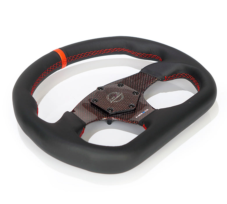 FLAT BOTTOM CARBON FIBER CENTER LEATHER STEERING WHEEL