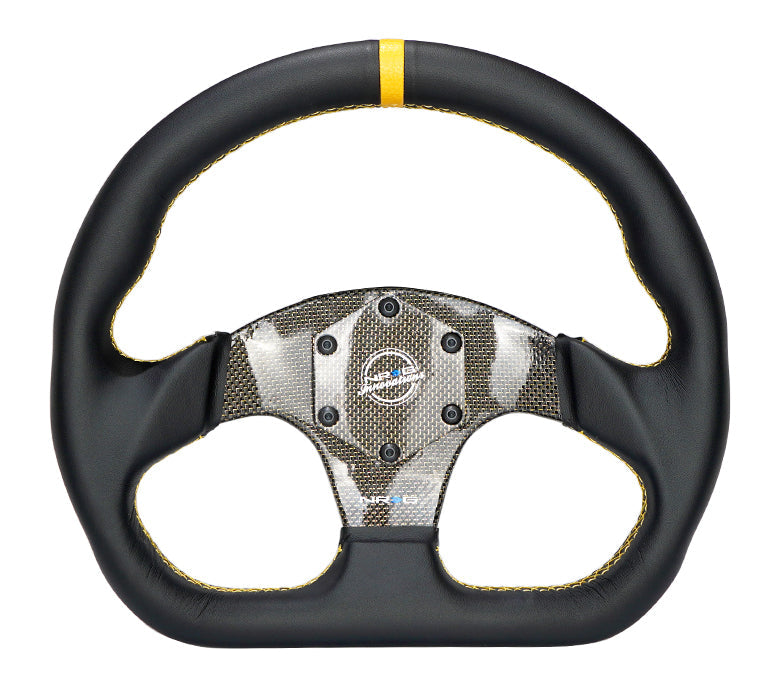 FLAT BOTTOM CARBON FIBER CENTER LEATHER STEERING WHEEL