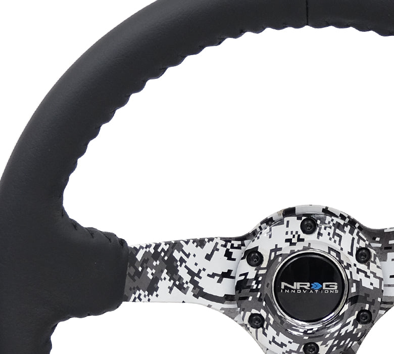 350MM DEEP DISH STEERING WHEEL LEATHER SOLID SPOKE