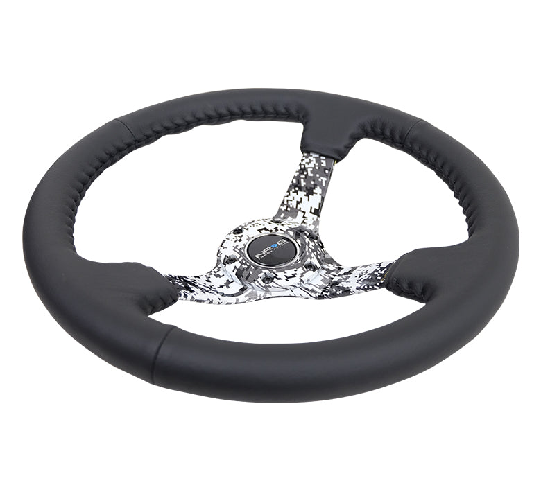 350MM DEEP DISH STEERING WHEEL LEATHER SOLID SPOKE