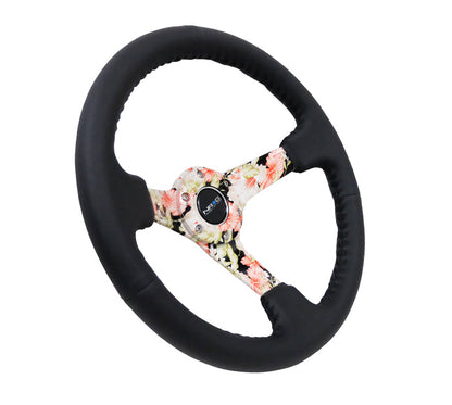 350MM DEEP DISH STEERING WHEEL LEATHER SOLID SPOKE