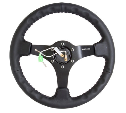 350MM DEEP DISH STEERING WHEEL LEATHER SOLID SPOKE