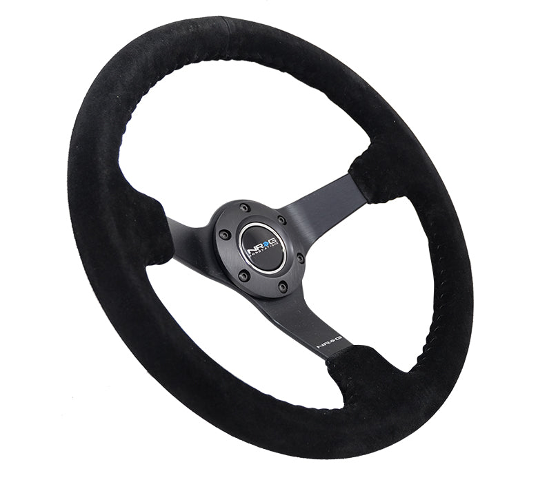 350MM DEEP DISH STEERING WHEEL SUEDE SOLID SPOKE