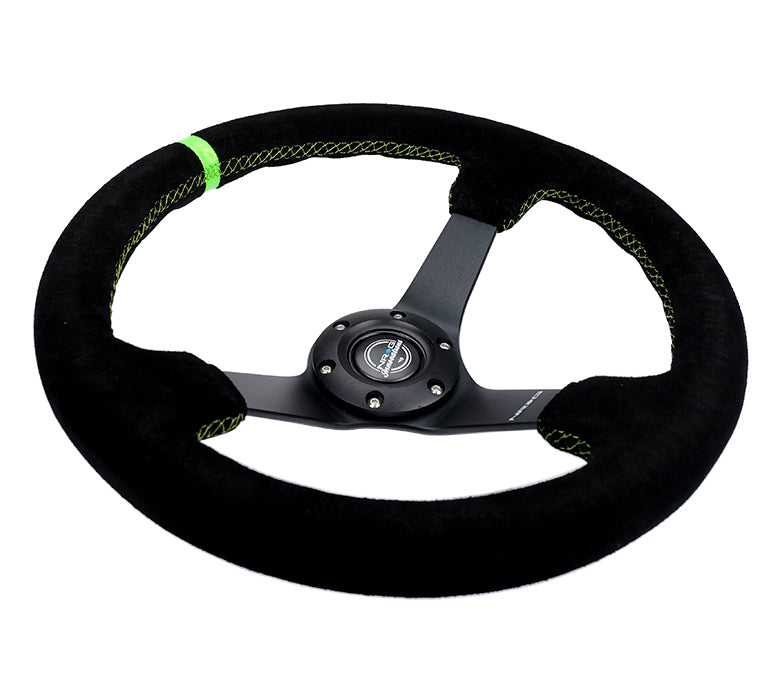 350MM DEEP DISH STEERING WHEEL SUEDE SOLID SPOKE