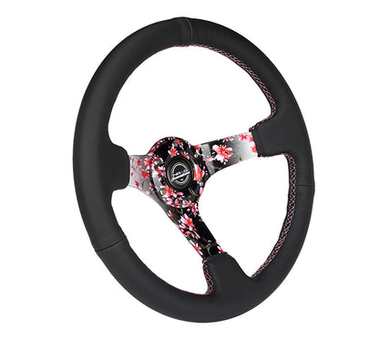 350MM DEEP DISH STEERING WHEEL LEATHER SOLID SPOKE