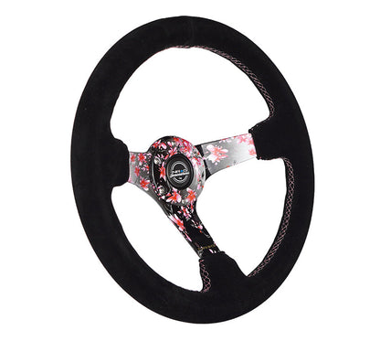 350MM DEEP DISH STEERING WHEEL SUEDE SOLID SPOKE