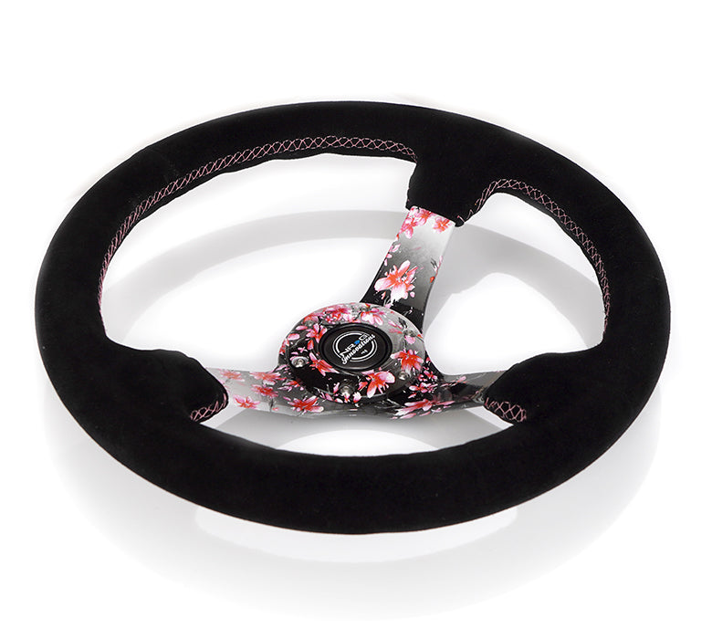 350MM DEEP DISH STEERING WHEEL SUEDE SOLID SPOKE