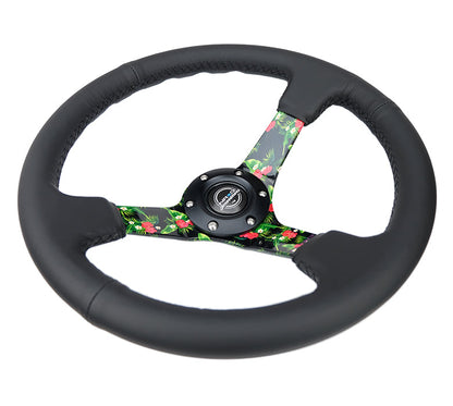 350MM DEEP DISH STEERING WHEEL LEATHER SOLID SPOKE